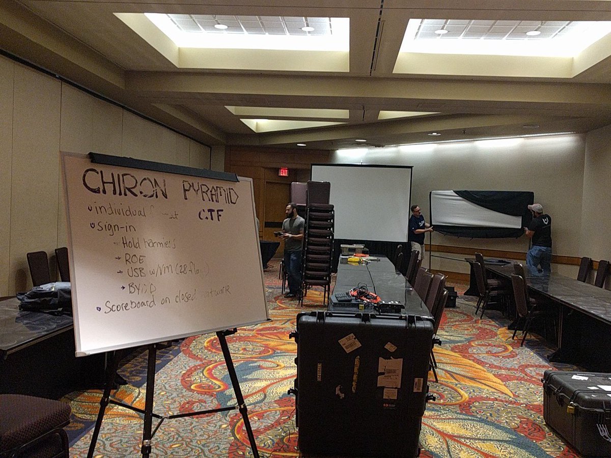 ChironTech's tweet photo. Getting ready for the Chiron Pyramid CTF.  Come join us tomorrow @HackerHalted @ECCOUNCIL #ChironPyramid https://t.co/k8I8mHOfmG