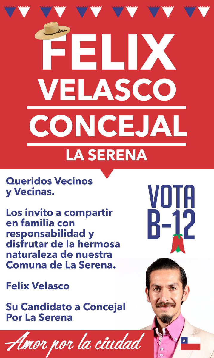 felixuls's tweet photo. #FelicesFiestasPatrias #PrimeraJuntaGobierno @la_serena_chile @pelucheduenas 🅱12✔ #FelixConcejal #AmorxLaCuidad ❤🅱12 https://t.co/qvoY7g7Zio