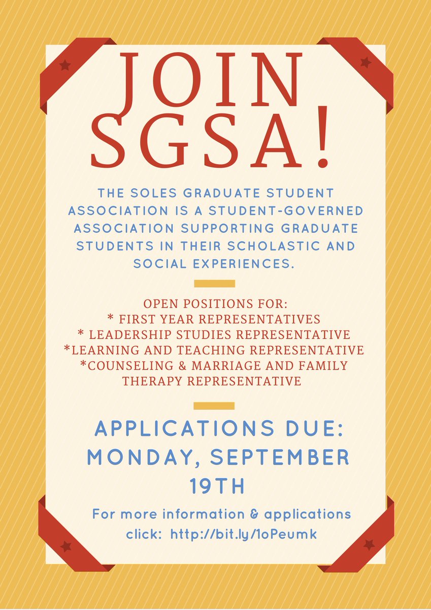 Join SGSA! Don't forget to turn in your application by this Monday, September 19th!!