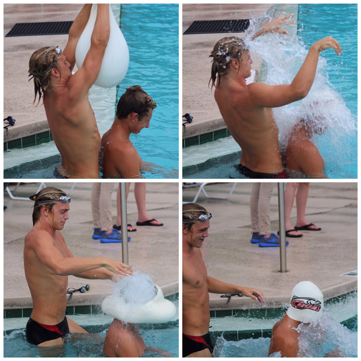 CudaSwim's tweet photo. How do you put your cap on @dillon__long ? Quick...while Coach isn't looking! @jordanengberg16 https://t.co/gdWGnBj5CU