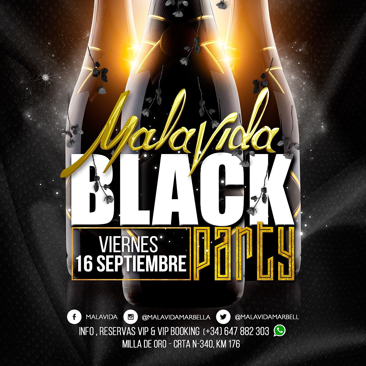 Malavidamarbell's tweet photo. viernes 16 de Septiembre puedes | MALAVIDA BLACK PARTY
INFO, RESERVAS VIP Y VIP BOOKING (+34) 647 882 303 https://t.co/h6VnW83ZgV