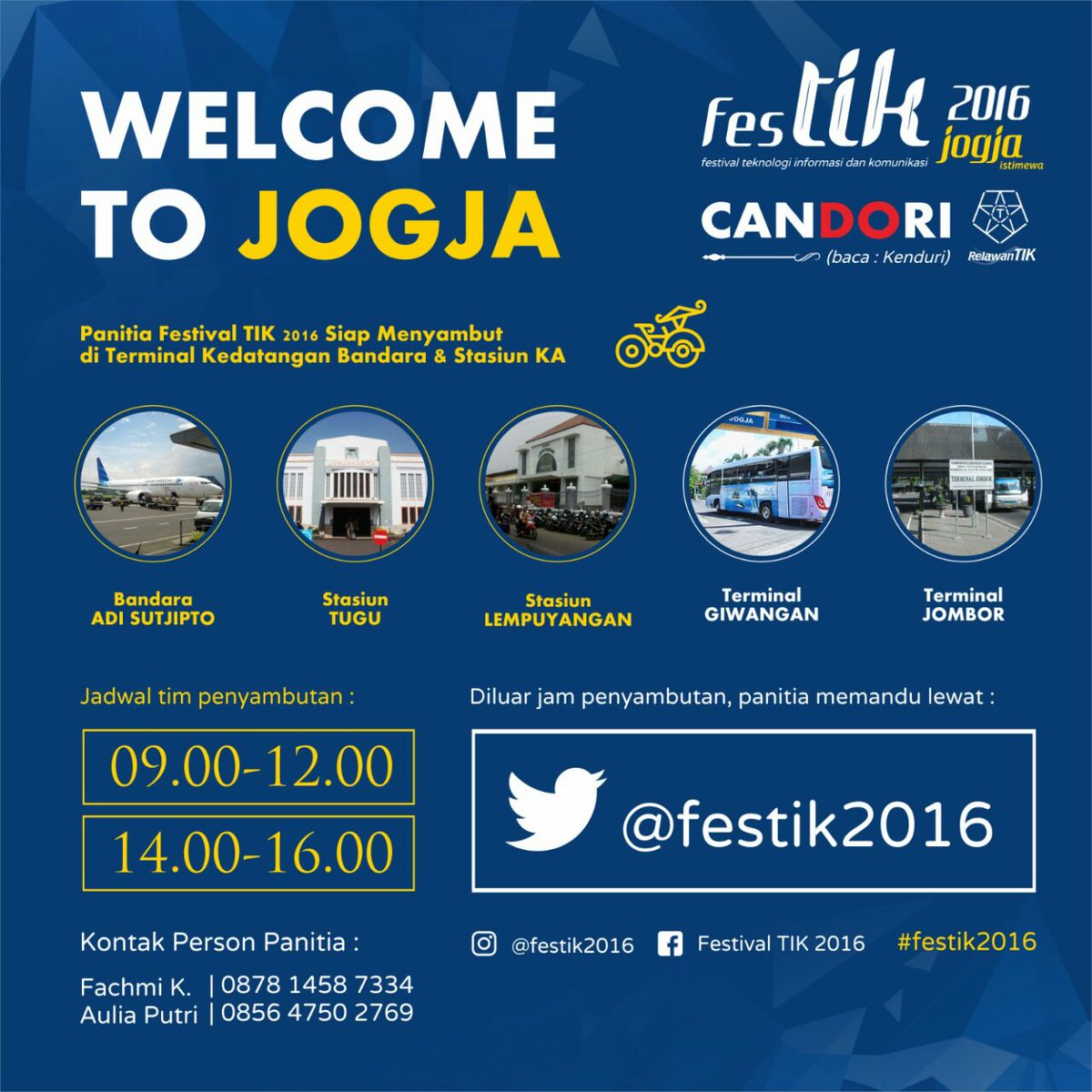 terasinformasi's tweet photo. via @FesTIK2016 Selamat Datang Peserta #Festik2016 @relawanTIK yang baru datang di #Jogja @JogjaUpdate @kemkominfo https://t.co/sdX0h8Zgbl