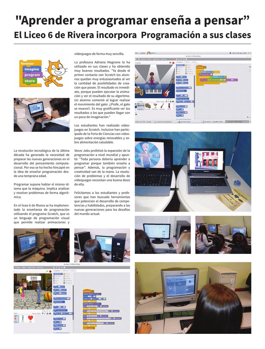 adrimagnone's tweet photo. Aprender a programar enseña a pensar @Liceo6Rivera @pmacedo07 #eelabted @MagelaFuzatti #scratch @Plan_Ceibal https://t.co/qfLmm8rTiW