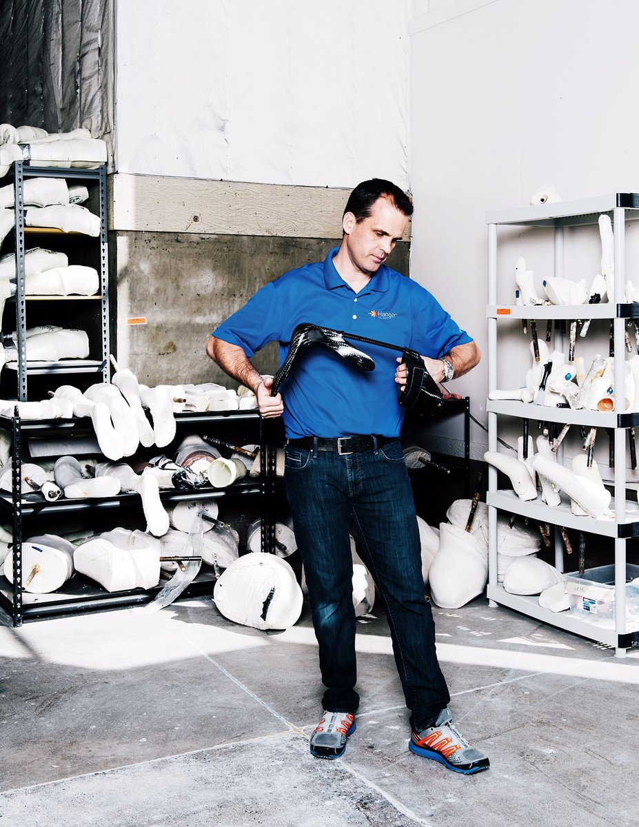 Prosthetic specialist, Blanck flexing some carbon at the Hanger Clinic <a href="/hangernews/">Hanger Clinic</a> for current issue of <a href="/mensjournal/">Men's Journal</a>