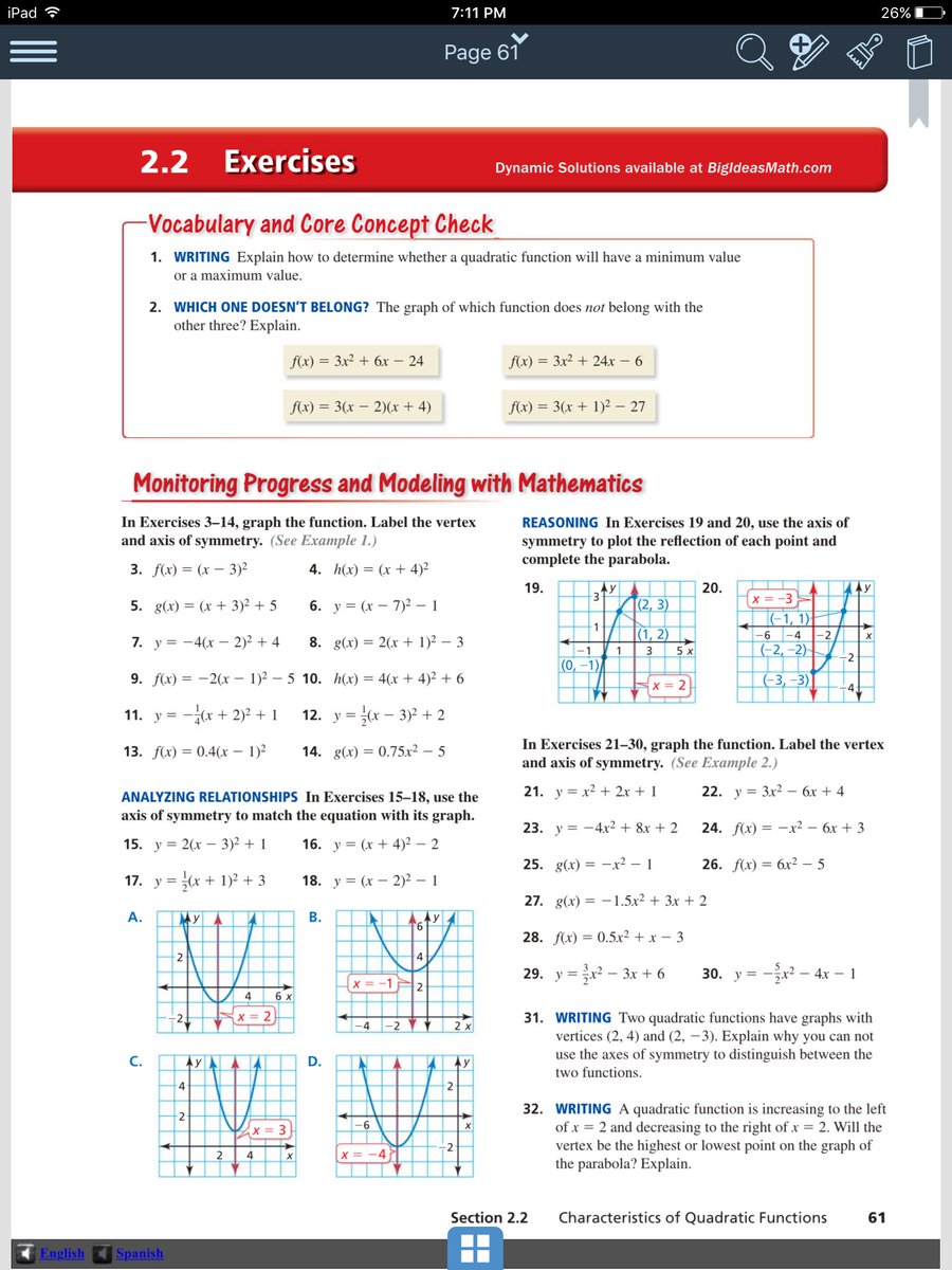 titanalgebra2's tweet image. Wednesday 9/14 assignment: p. 61 #3-13 odd &amp;amp; 15-18 all #VertexForm
