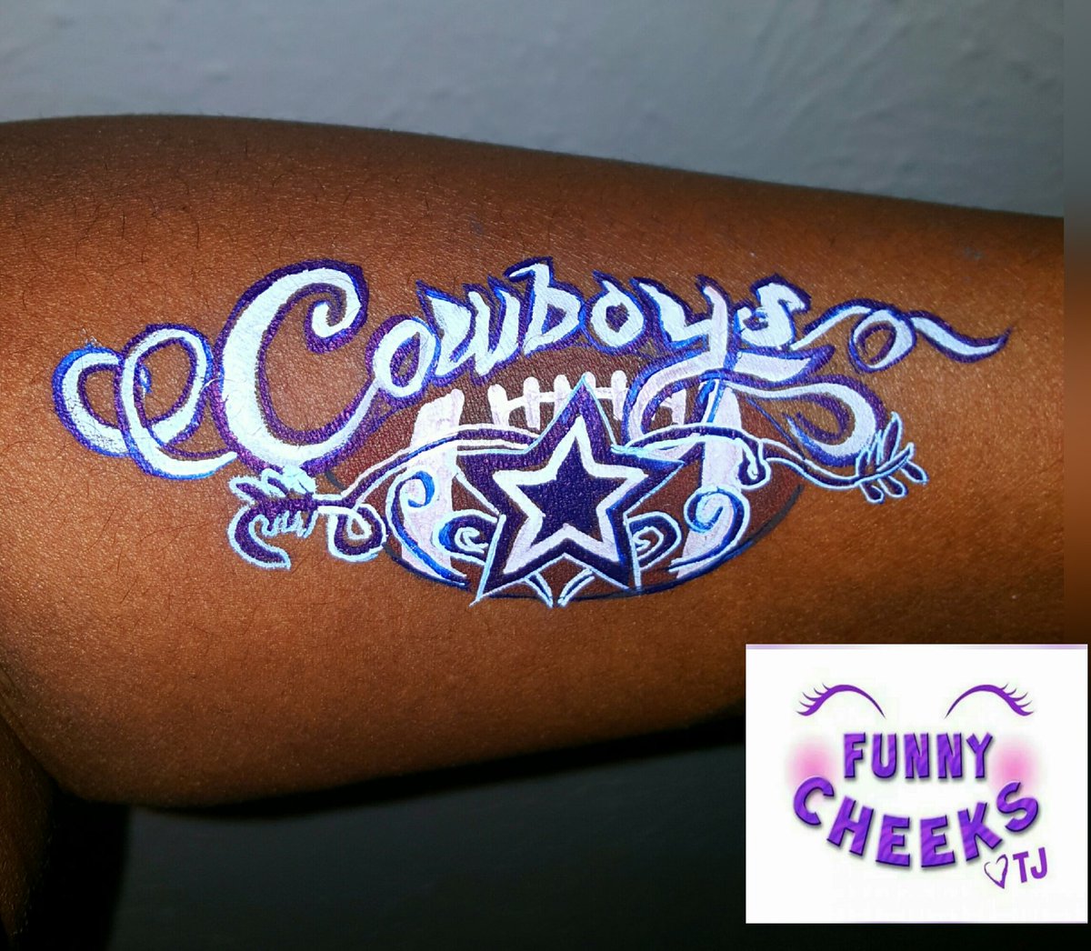 FunnyCheeksTJ's tweet photo. Supporting My Team! 💙 
#gocowboys #DallasCowboys #facepaint #DallasFacePainter #footballseason #Dallas #facepainting https://t.co/WRZREv5IEW
