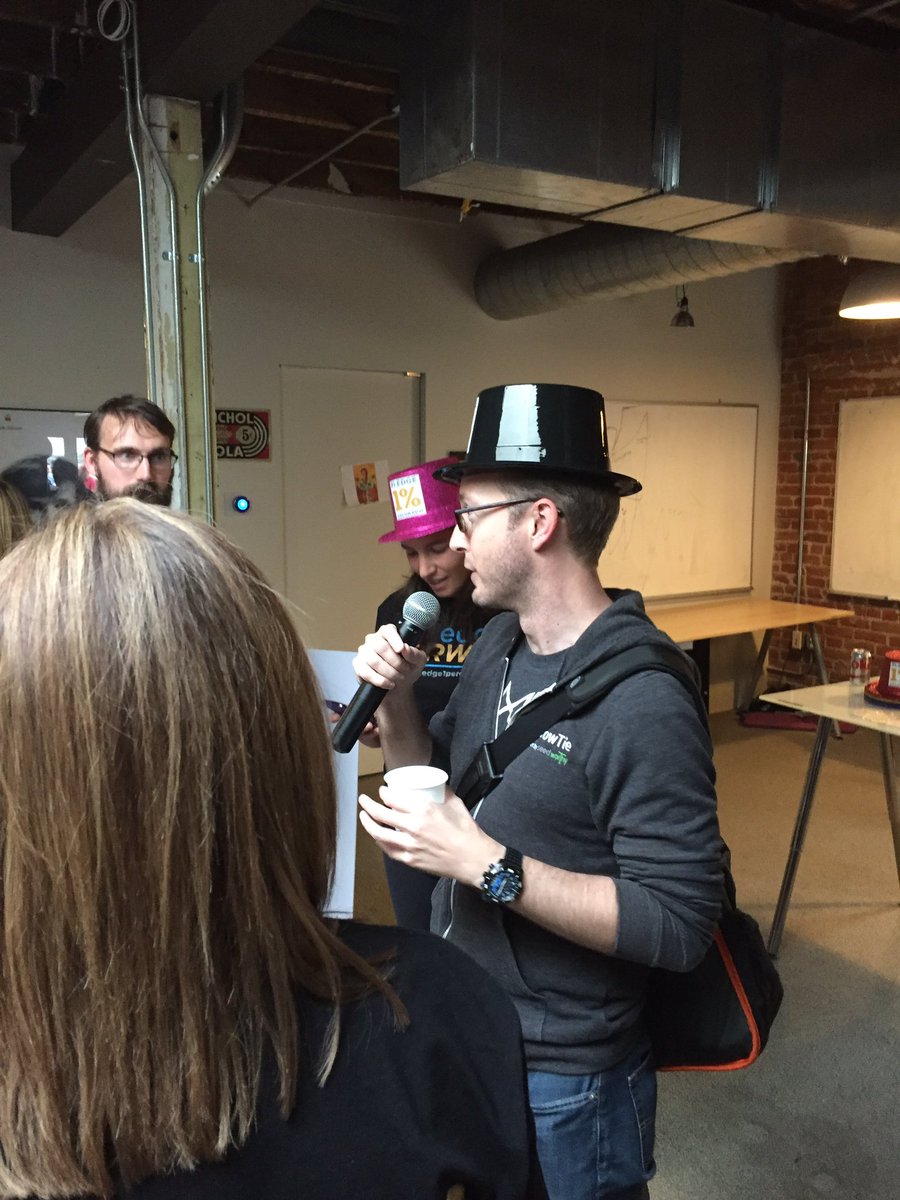 DaveDececco's tweet photo. What makes @scott_at_large a great CEO for @bowtie_io?  I think maybe the pitch battle top hat. #DENStartupWeek https://t.co/RZqK422XUM