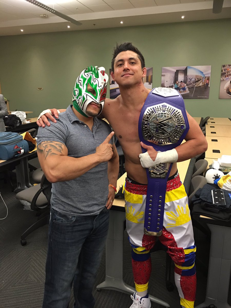 gloat's tweet photo. Well deserved amigo #WWECWC champion!! @WWE @MaskaraManik https://t.co/CaZYa8KBwg