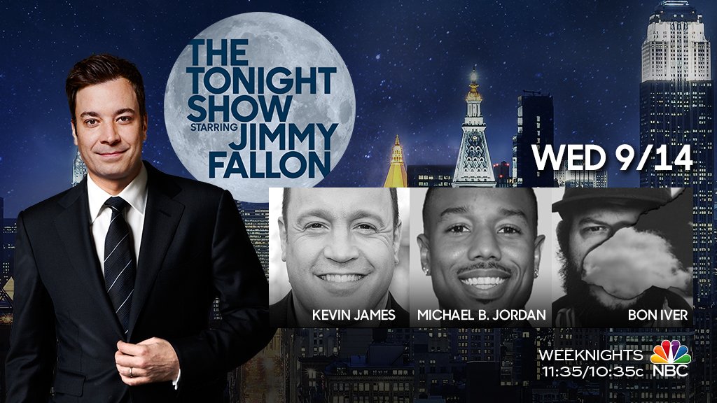 FallonTonight's tweet photo. Almost showtime! We have Slapjack w/ @KevinJames, @michaelb4jordan stops by &amp; @boniver performs! #FallonTonight https://t.co/HDc8xkc78N