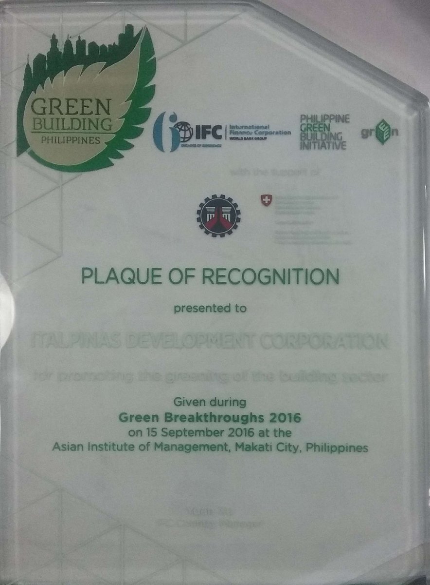 Italpinas's tweet photo. It's an honor! #Italpinas has just been recognized for promoting the greening of the building sector. #GreenBuilding https://t.co/HgEPMRu0zv