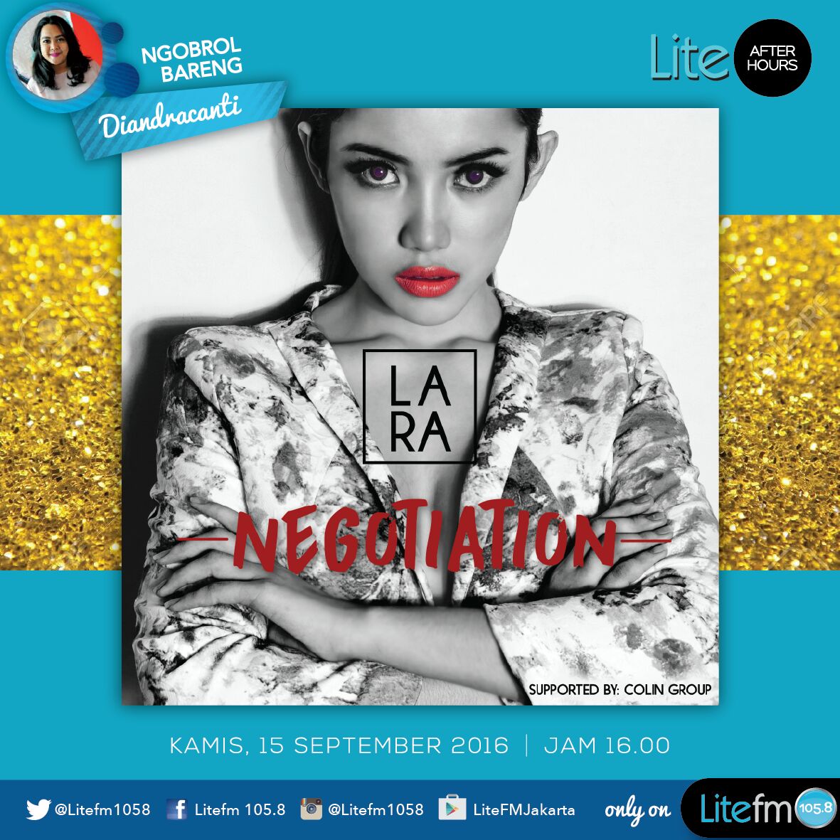 most1058's tweet photo. Nantikan @larassyp live dgn single perdananya "Negotiation" di #LiteAfterHour hari ini jam 4 sore! #laranegotiation https://t.co/md6QW2VNra