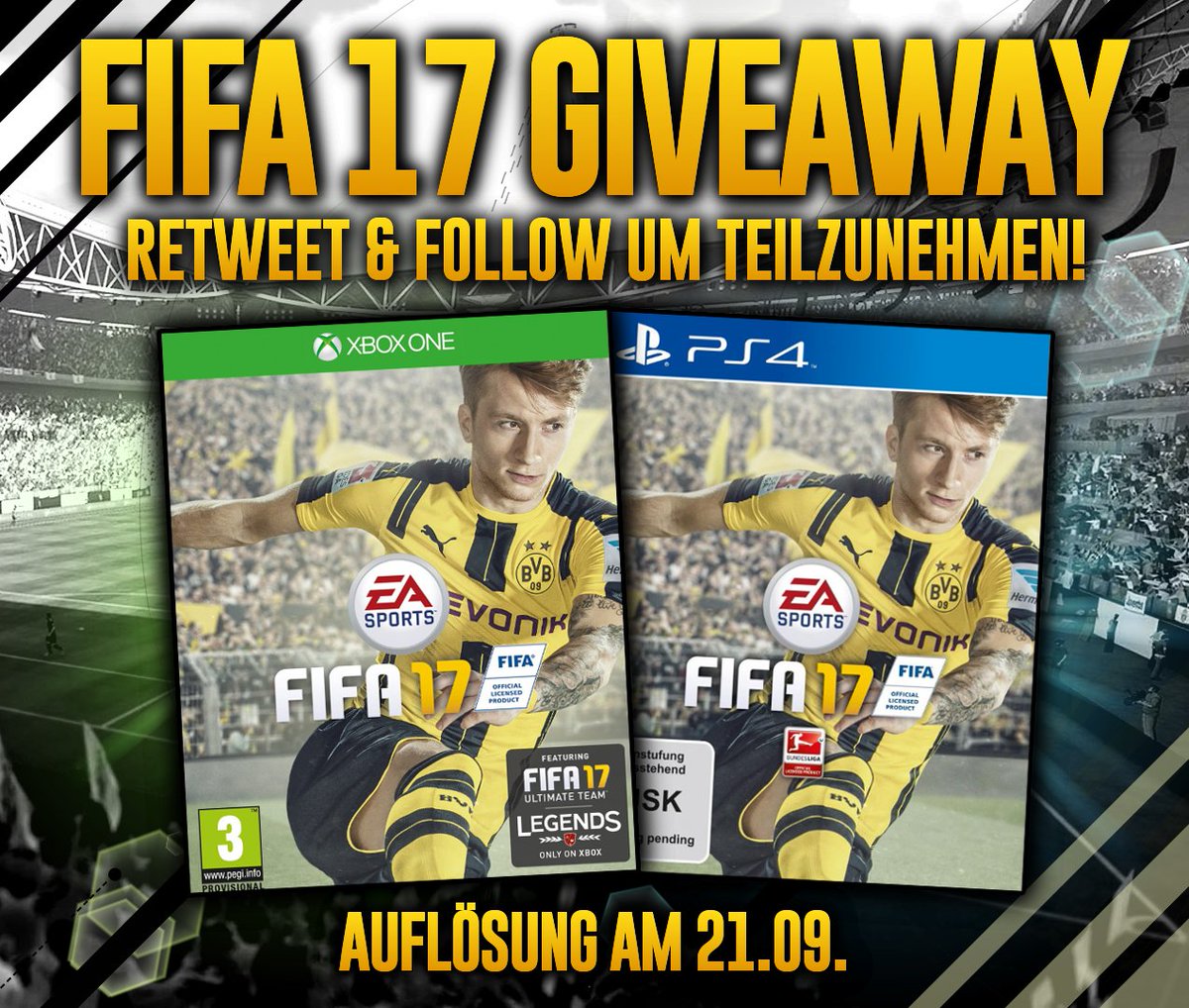 RT &amp; FOLLOW (@BadeschlappenYT) für 1x #FIFA17! 

Der Gewinner wird am 21.09. gezogen! Viel Erfolg! :D