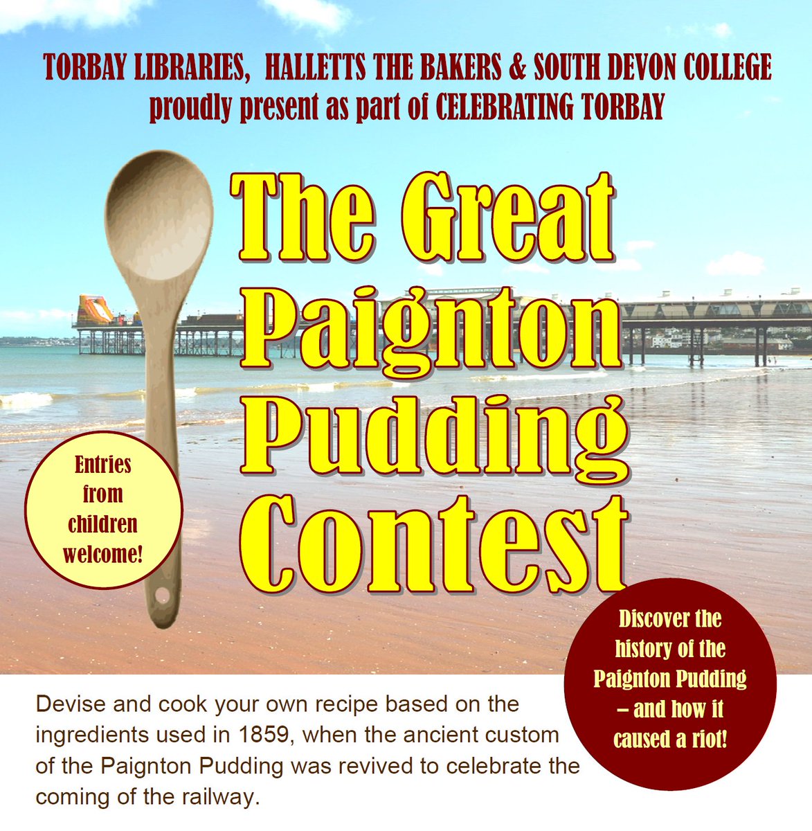 TorbayLibraries's tweet photo. Never mind the #bakeoff, here's the Great #Paignton Pudding Contest! Details to follow.... https://t.co/0TSLFhvWQT