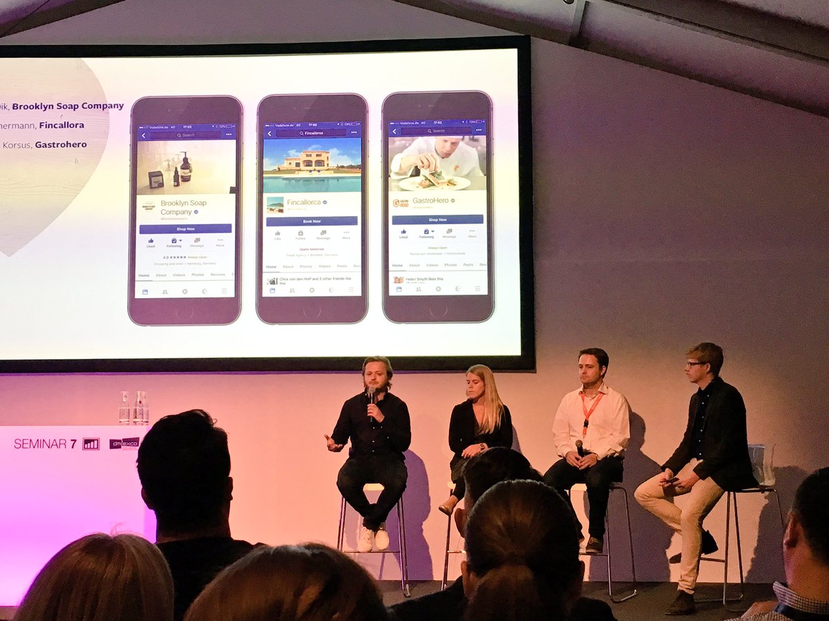 <a href="/fincallorca_de/">Fincallorca GmbH</a>, <a href="/brooklynsoapco/">Brooklyn Soap Co.</a> &amp; #gastrohero on stage at <a href="/dmexco/">DMEXCO</a> sharing their <a href="/facebook/">Facebook</a> Business success stories.