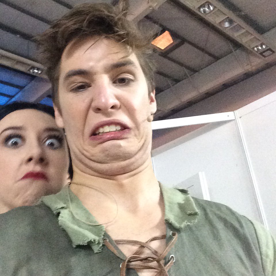 will_spencer_'s tweet photo. This face expresses how it feels to be in a fly harness for three shows a day. Featuring @MirandaSings #isdisgusting https://t.co/5xPjXiCwKu