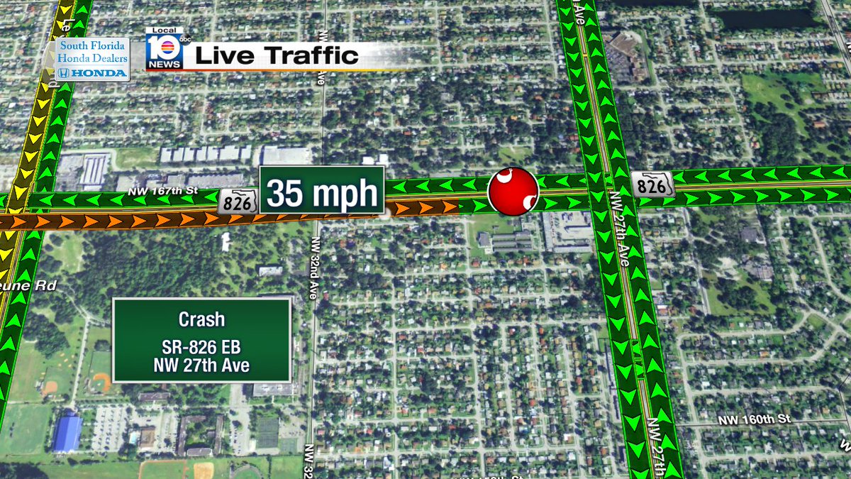 Crash on SR-826 EB at NW 27th Ave #traffic https://t.co/JvzXPA5TpT