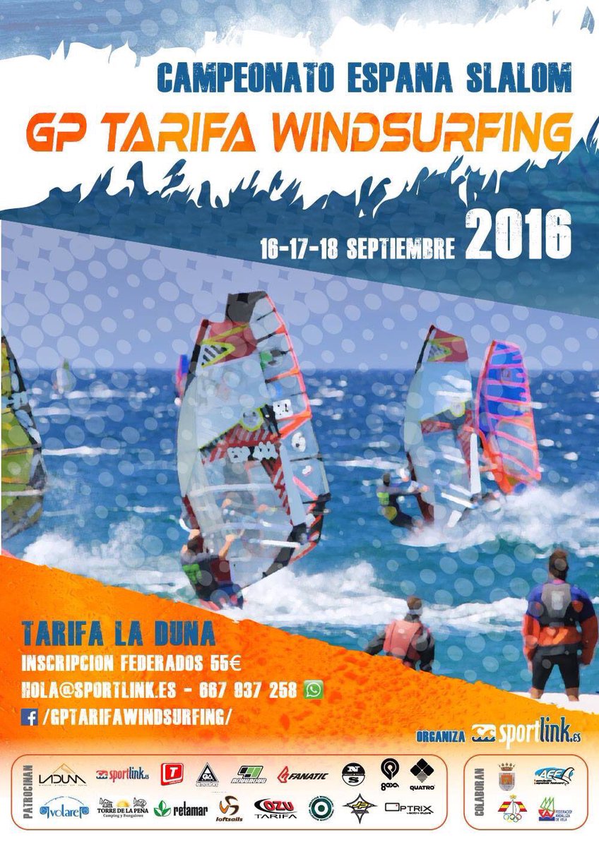 tarifaactiva's tweet photo. Campeonato de España Slalom #gptarifawindsurfing 16-18 Septiembre 2016 +info 667 837 258 y sportlink.es https://t.co/v5RExSZX42