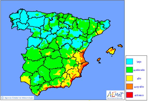 Mapa de niveles de riesgo de incendio previstos. Península y Baleares
🔥🔥🔥🔥🔥🔥🔥🔥🔥🔥🔥🔥🔥🔥