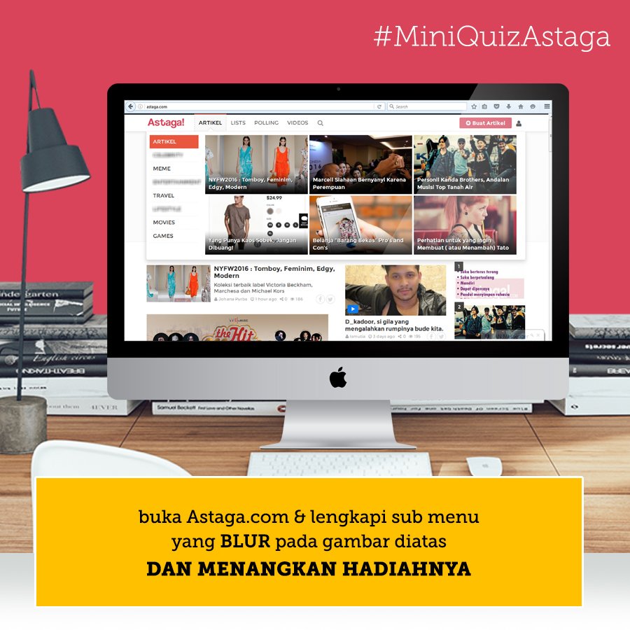newastaga's tweet photo. Selamat Siang!
Mau dapetin pulsa 100rb?
Yuk ikutan #MiniQuizAstaga dengan melengkapi 3 sub menu blur di gambar. https://t.co/EeSZPXjmTb