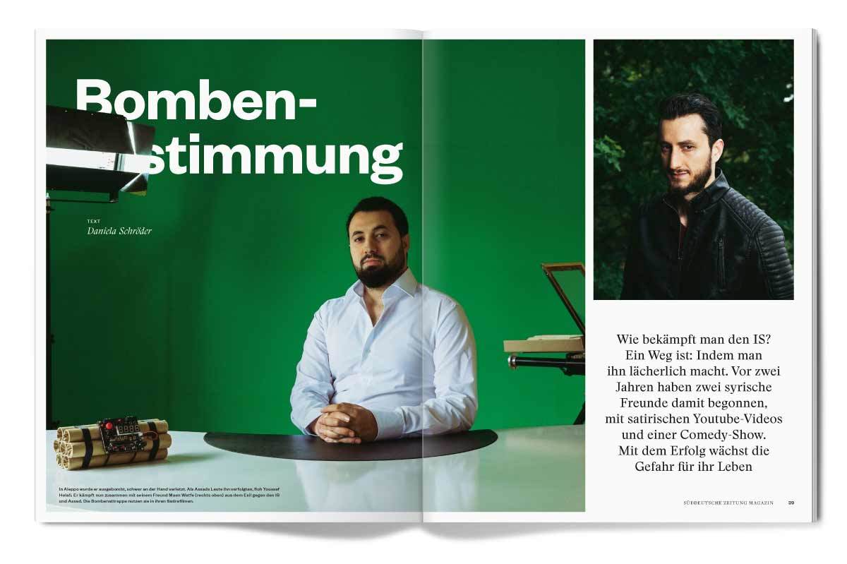 szmagazin's tweet photo. Morgen im Heft: Zwei junge Syrer kämpfen mit Humor gegen den IS – und bringen sich damit in höchste Gefahr. https://t.co/NQ4G9ylbaY
