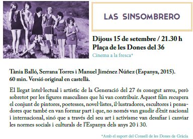 BCN_Dones's tweet photo. Avui! "Las Sinsombrero", Cicle de Cinema "Dones: Accions i Resistències". 21:30h, Pça de les Dones del 36. Vindreu? https://t.co/RrFJUPY8CY