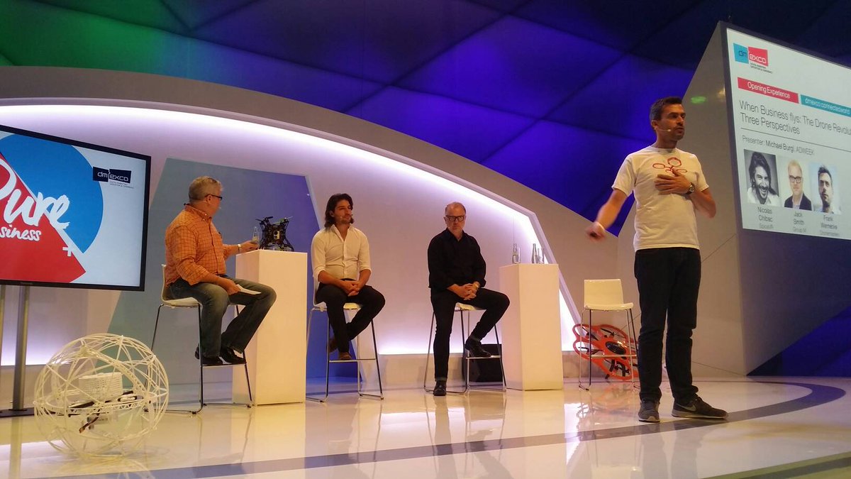 ThomasWhocares's tweet photo. Drones are the future! Panel at dmexco in Cologne. #drones #marketing #future https://t.co/f55oV1giG9