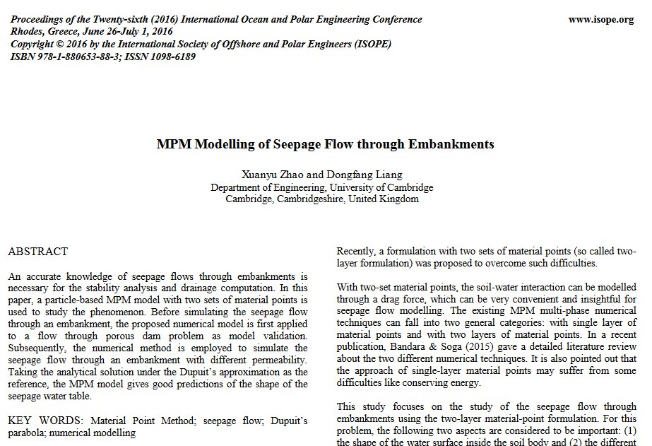 Conference #ISOPE publication available: "MPM Modelling of Seepage Flow through Embankments" http://dx.doi.org/10.13140/RG.2.2.33519.23208 …
