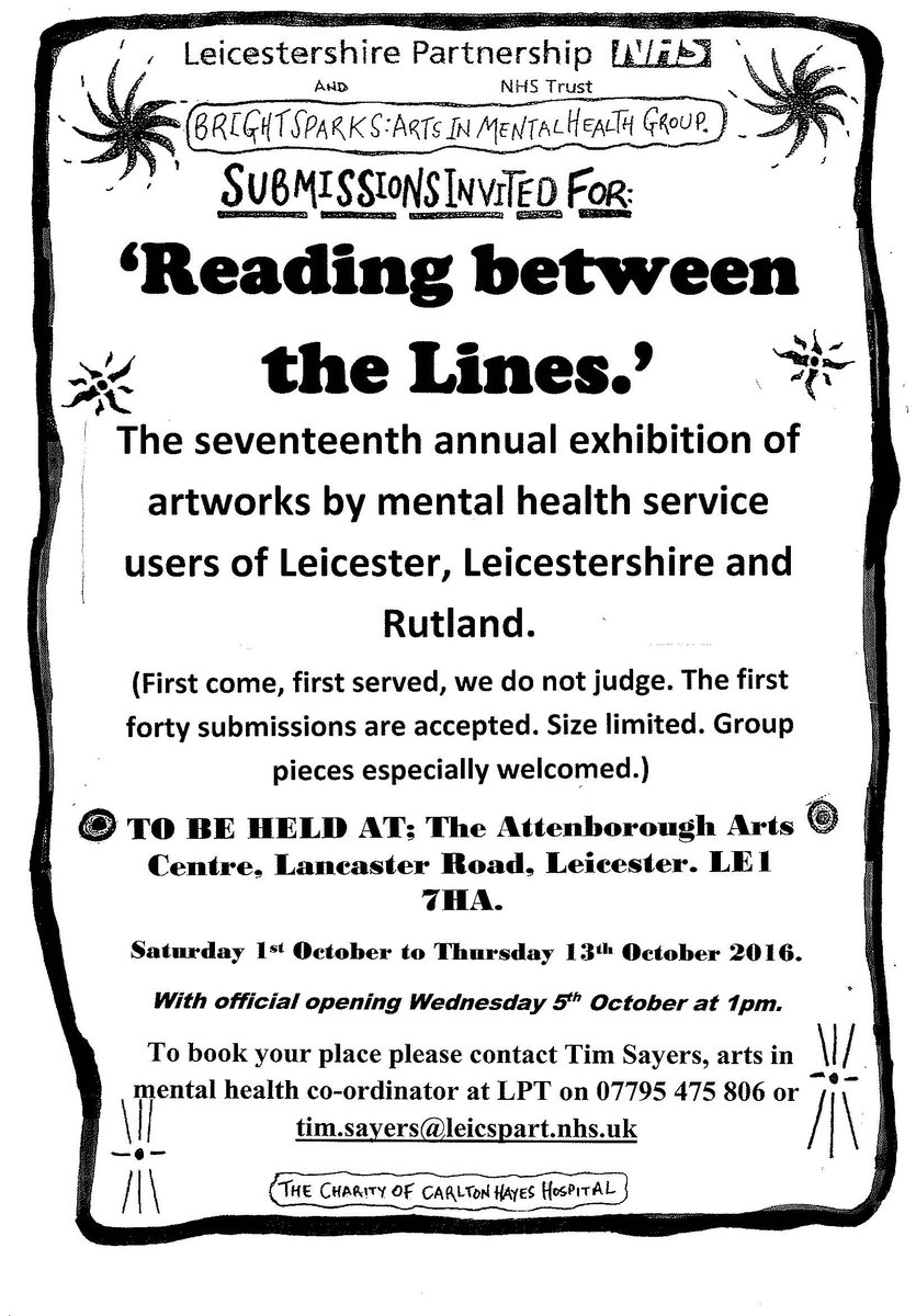 Celebrate creativity - call out for submissions to Reading Between the Lines exhibition <a href="/LPTarts/">Lydia and Tim</a>