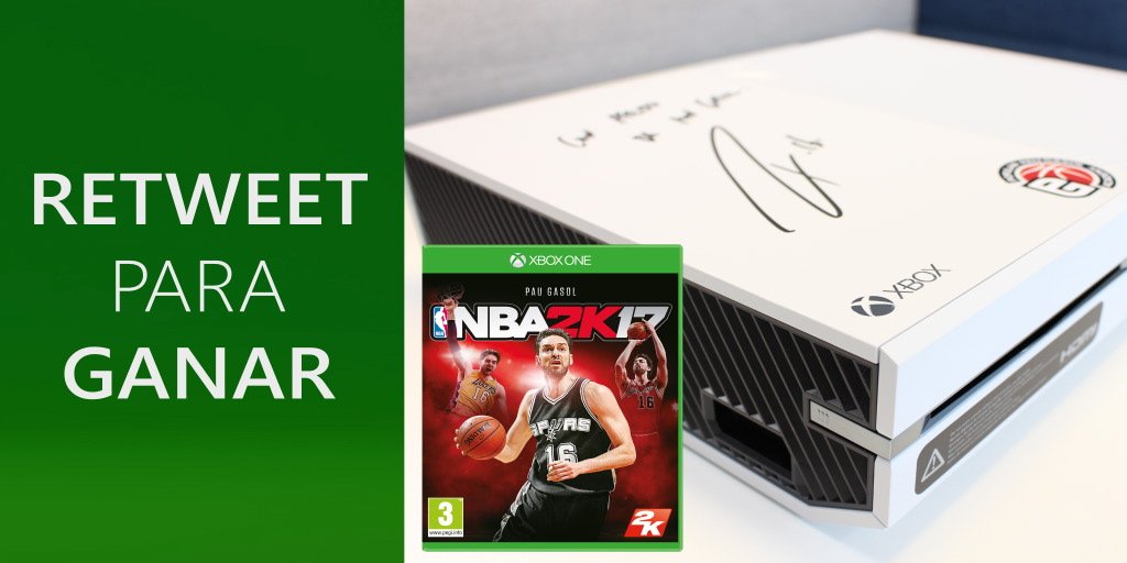 Xbox_Spain's tweet photo. RT y síguenos para poder ganar esta #XboxOne firmada por #PauGasol junto con el #NBA2K17. ¡SORTEAZO! @2KEspana https://t.co/jZTrQRsaI7