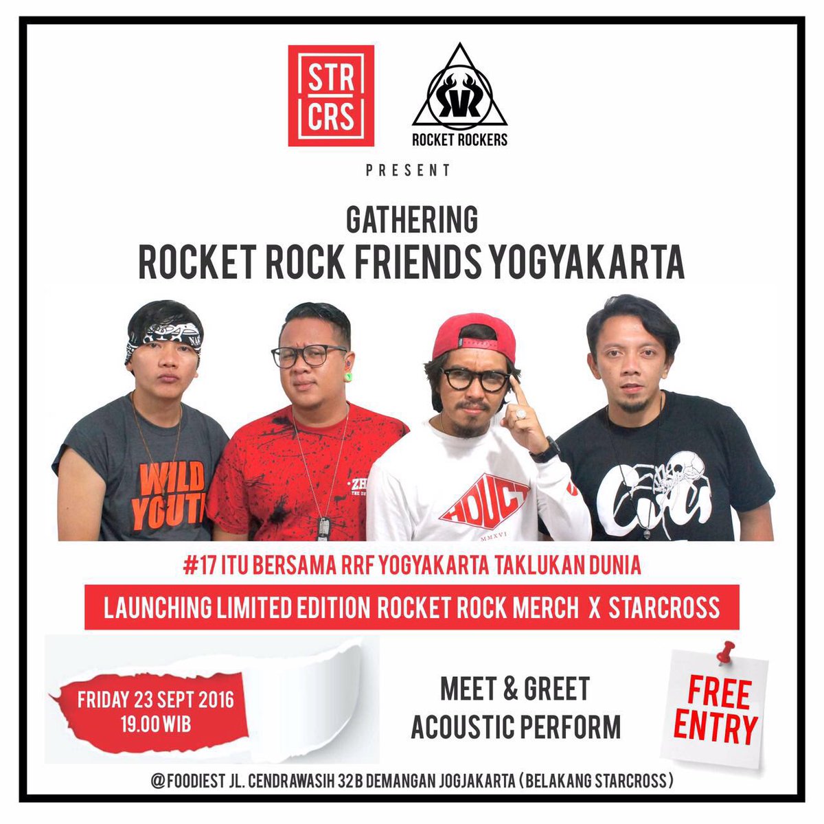 Jogja! sblm #rockshow 24 Sept di JEC kita kumpul dulu yuk di gathering <a href="/RRF_JOGJA/">RRF JOGJA</a> 23 sept brg <a href="/starcross_/">Starcross</a>