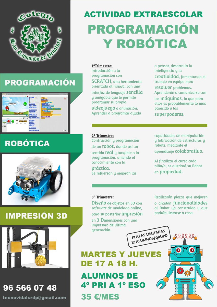 SRDPcolegio's tweet photo. Así será la nueva actividad #robotica  #programacion #colegio #impresión3D
Plazas limitadas. https://t.co/3pCeZHCsx9