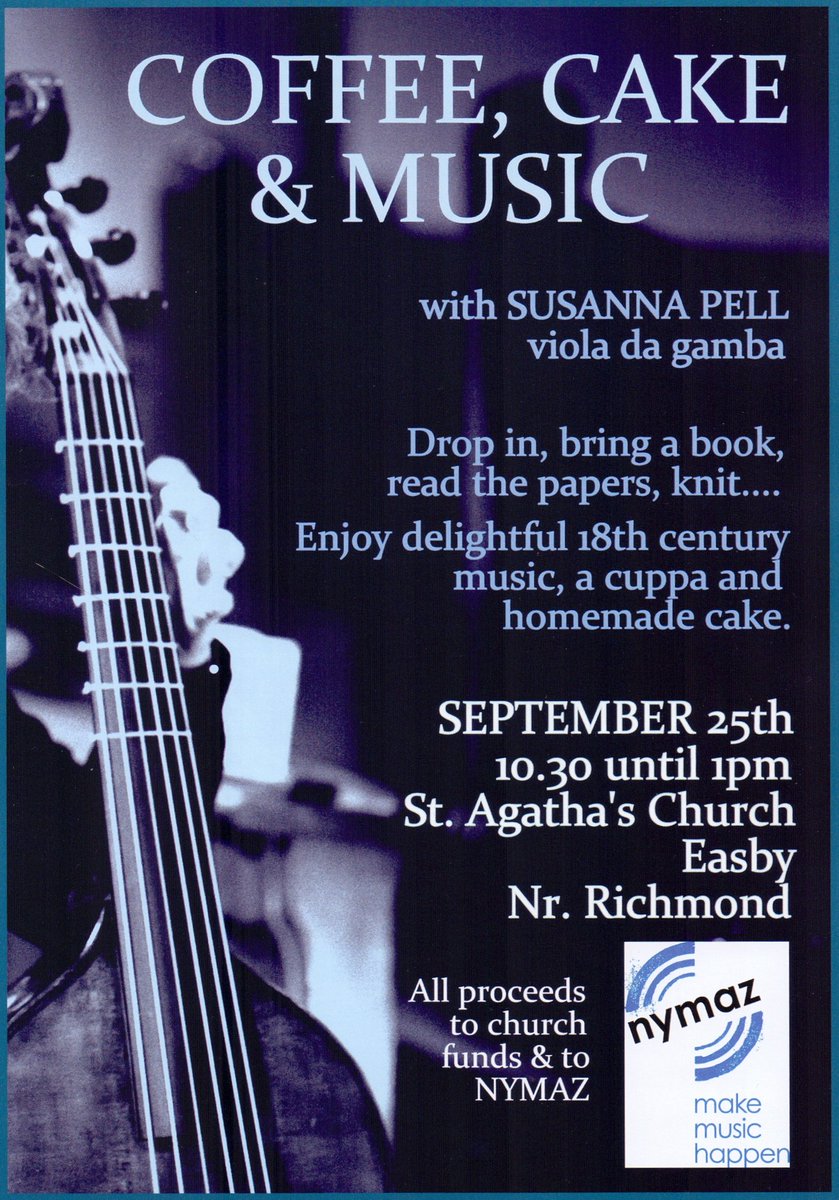 This Sunday, enjoy coffee, cake &amp; C18th music with @susannapell at St. Agatha's Church Easby, in aid of NYMAZ!