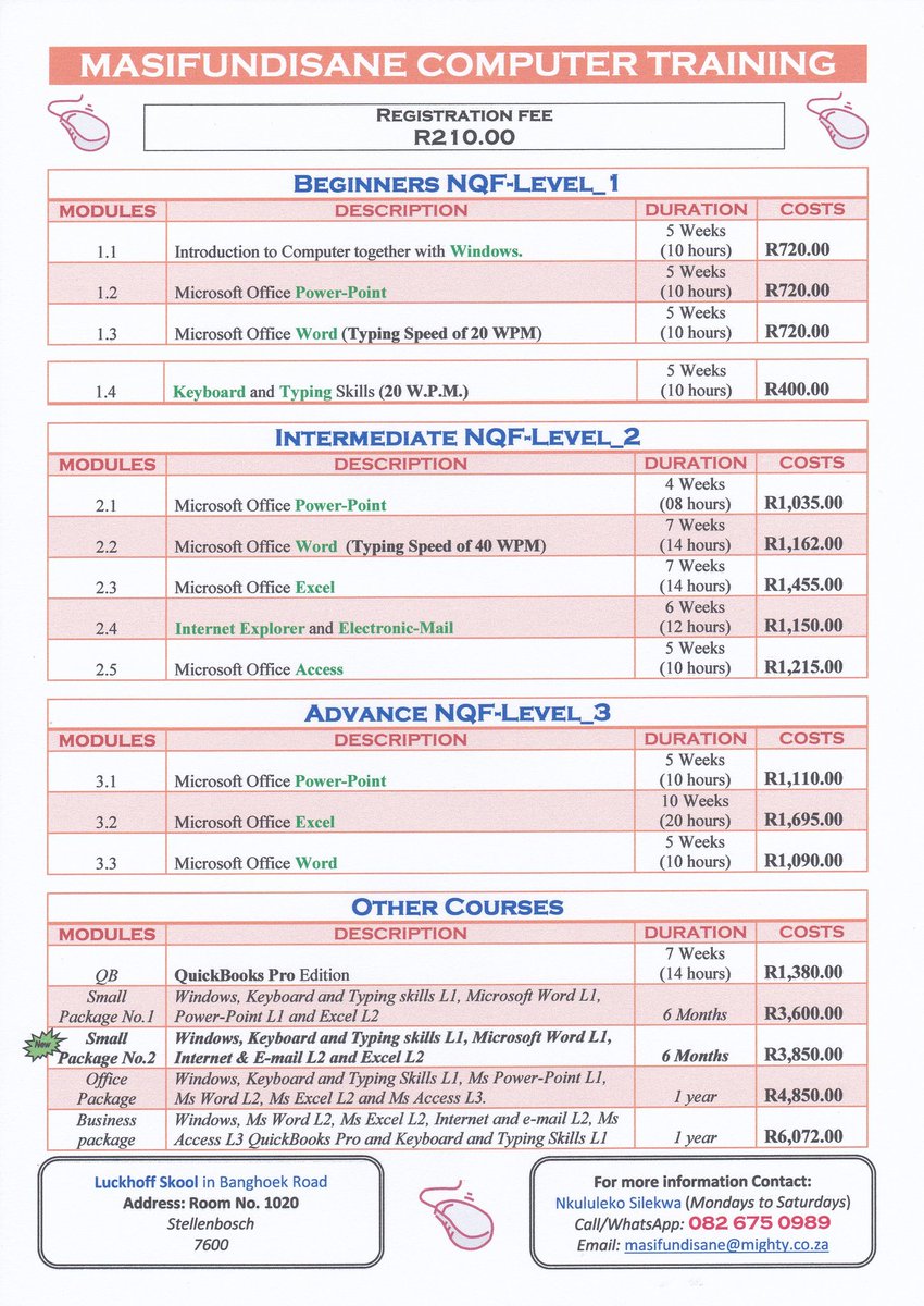 Price-list for 2017. Starting to work on 02 Jan 2017. For further information contact: Nkululeko Silekwa 0826750989.