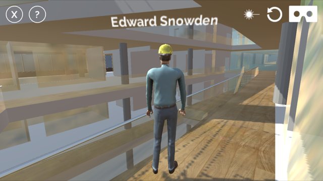 AlexandraInst's tweet photo. Vi gik en tur med arkitekterne &amp; @intertisement i Planimetria-appen &amp; mødte #EdwardSnowden . #VR #AR #Internetdagen https://t.co/B2zzjx1h0i