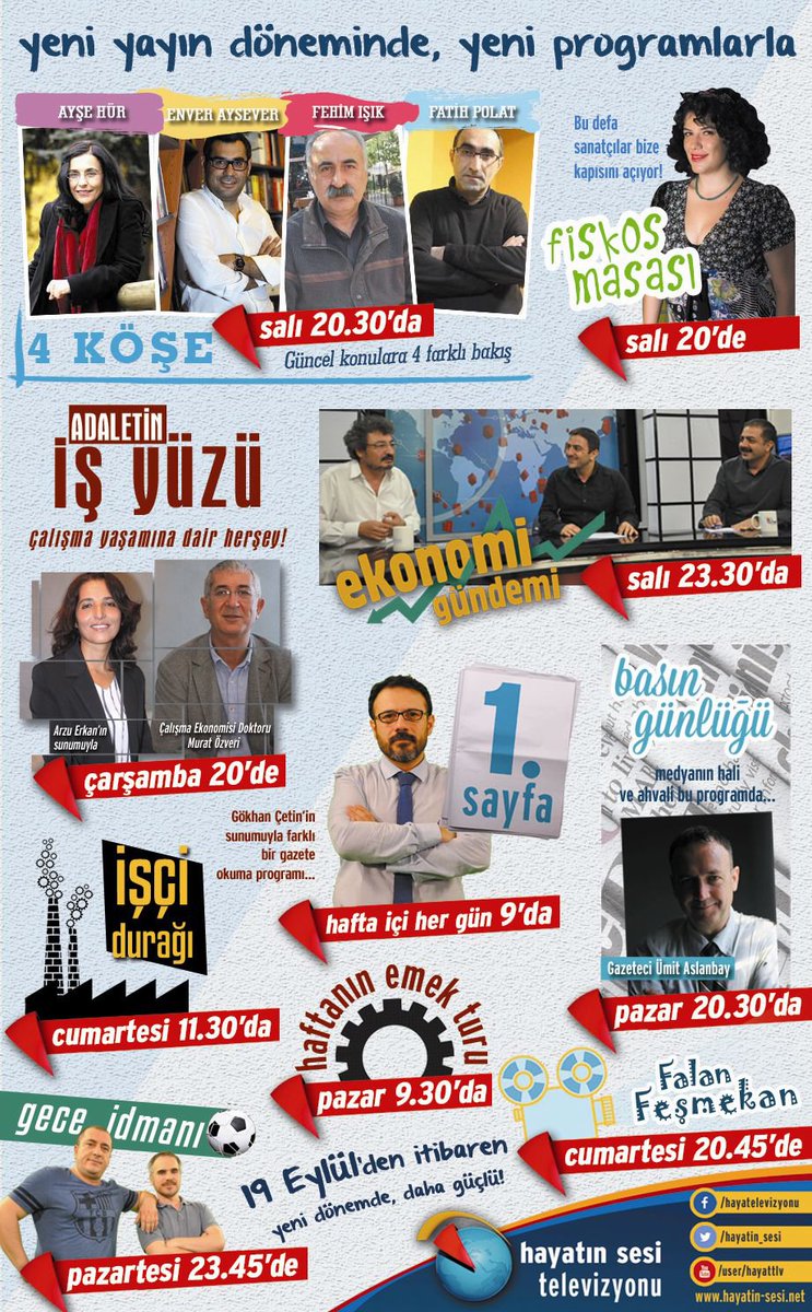 hayatin_sesi's tweet photo. Emekçinin hakkını, gerçek laikliği ve ısrarla barışı savunmaya devam.
19 Eylül'de yeni programlarla karşınızdayız... https://t.co/uANAT2mbcC
