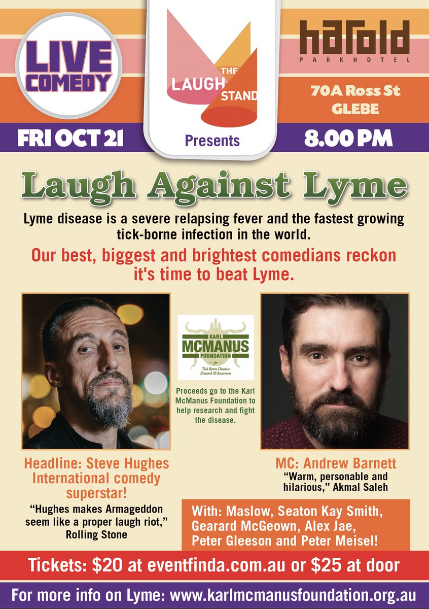 TheLaughStand's tweet image. #LaughAgainstLyme is back to stop nasty #LymeDisease in its tracks! 
#friday 21 #october! Tix @Eventfinda_AU!