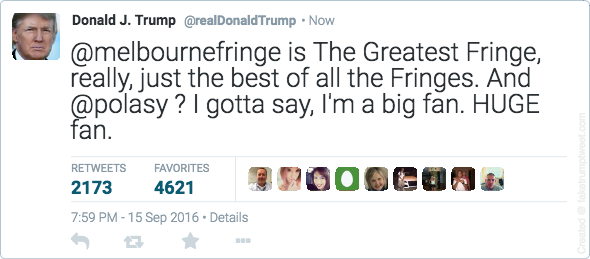 polasy's tweet photo. @melbournefringe we've made it to the big time! https://t.co/xNFT1tTOG3 https://t.co/d1KUXjNMcw