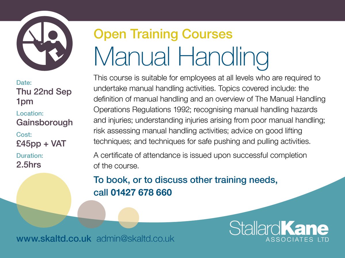 stallardkane's tweet image. #ManualHandling #training in #Gainsborough: 22 Sept@1pm.
All welcome. Call 01427678660 today to book.
#lincsconnect