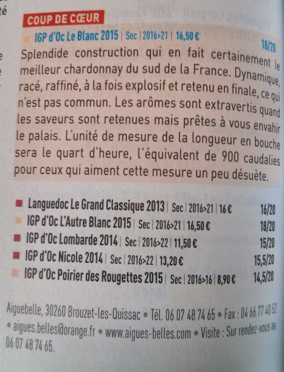 "Le meilleur Chardonnay du Sud de la France" Le Blanc Pays d’Oc IGP <a href="/AiguesBelles/">Domaine AiguesBelles</a>, coup de ❤️ <a href="/MyBettaneD/">Bettane+Desseauve</a>, bravo! 👏🏼