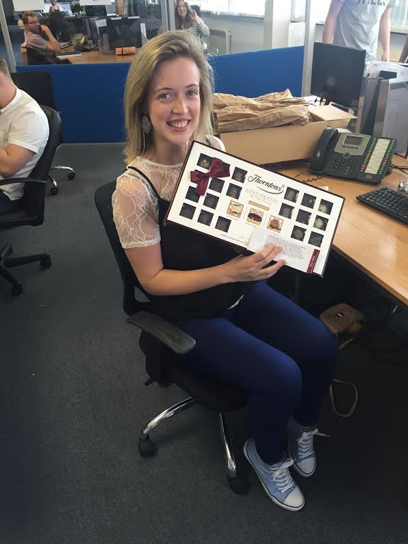 emoov's tweet photo. One grateful customer....one very popular Sarah at #eMoovTowers as we queue for our chocolate fix! The #eMoovWay https://t.co/gm0jJQY6uP
