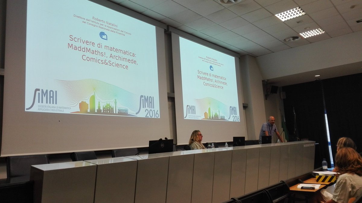 MathisintheAir's tweet photo. #simai2016 Scrivere di matematica: maddmaths, Archimede e Comics&Science R. Natalini https://t.co/Rh0z8RdGup