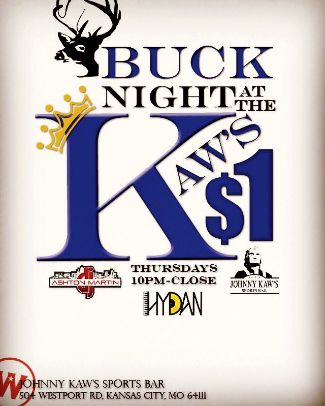It's BUCK NIGHT <a href="/Westport_KC/">Westport Kansas City</a>  @DJHydan <a href="/djashtonmartin/">Ashton Martin</a> 
$1 WELLS &amp; $1 PBR 16oz cans