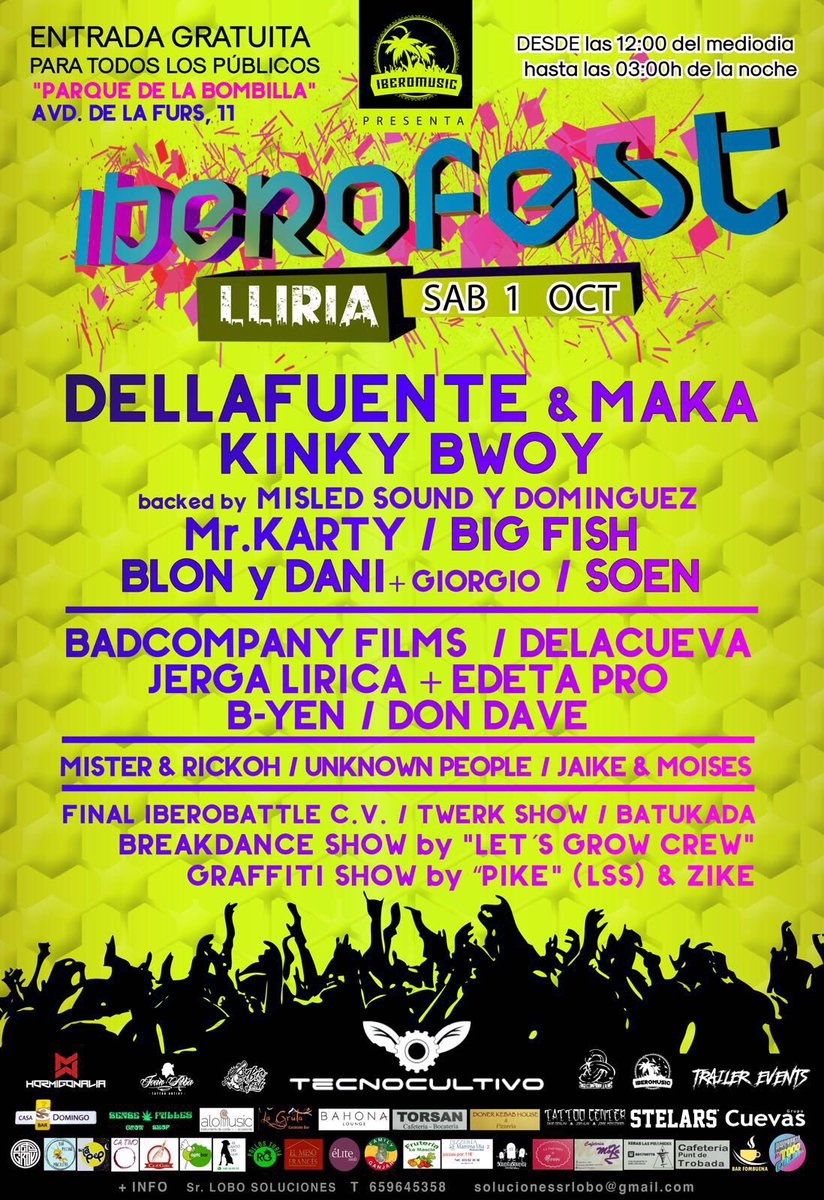iberomusicvlc's tweet photo. #Iberofest2016. Festival de cultura urbana en Lliria (Valencia). Cartelazo y free. https://t.co/SxPqEfdzMB