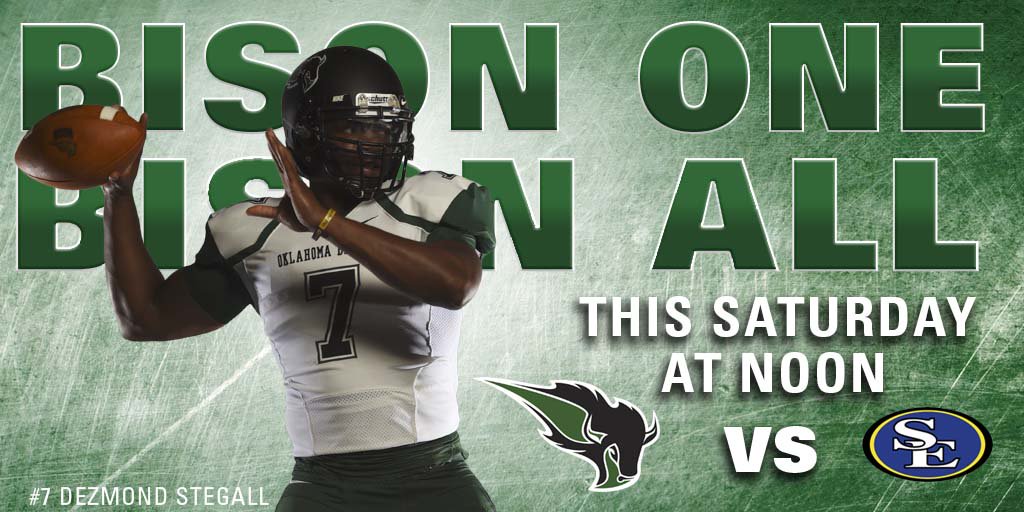 OBU_Athletics's tweet photo. This Saturday, @OBU_Football returns to take on Southeastern Oklahoma at noon! See you there! #Bison1BisonALL https://t.co/5k6Phkwmax