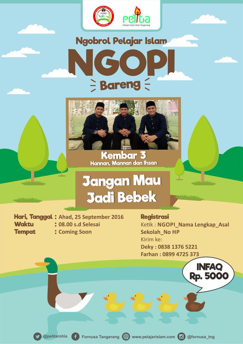 PelitaRohis's tweet photo. Assalamu'alaikum teman-teman, ada event kece nih dari Fornusa Tangerang, catat tanggalnya dan segera daftar yaa.... https://t.co/XWRpjzCKqf