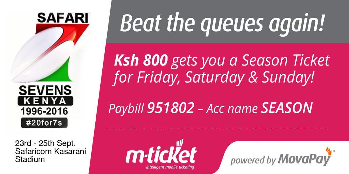 MovaPay's tweet photo. Buying Season tickets for 7s is always the best deal! #20for7s #SafariSevens @OfficialKRU @KenyaRugby247 https://t.co/p2kjEToeIp