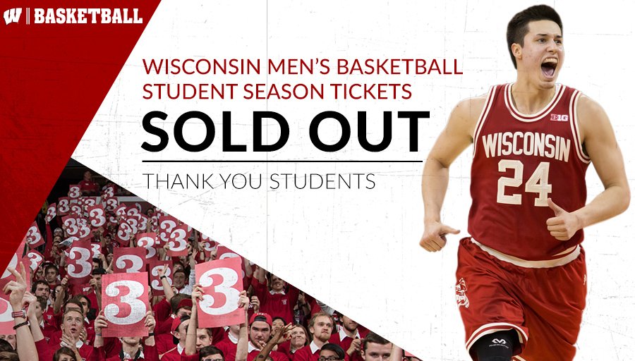 UWBadgers's tweet image. Thank you students!  As of 7:03am, all @UWMadison student season tickets have sold out!