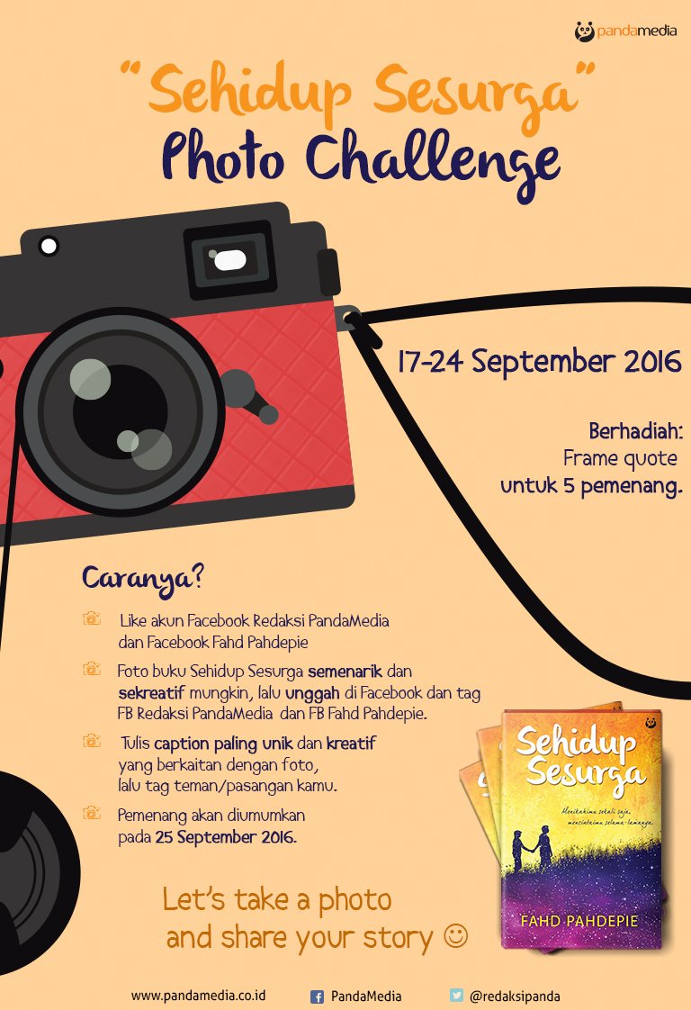redaksipanda's tweet photo. Selamat malam! Sabtu pekan ini ada #SehidupSesurga Photo Challenge @fahdpahdepie. Ikutan, yuk! https://t.co/K8MLAjcmYN