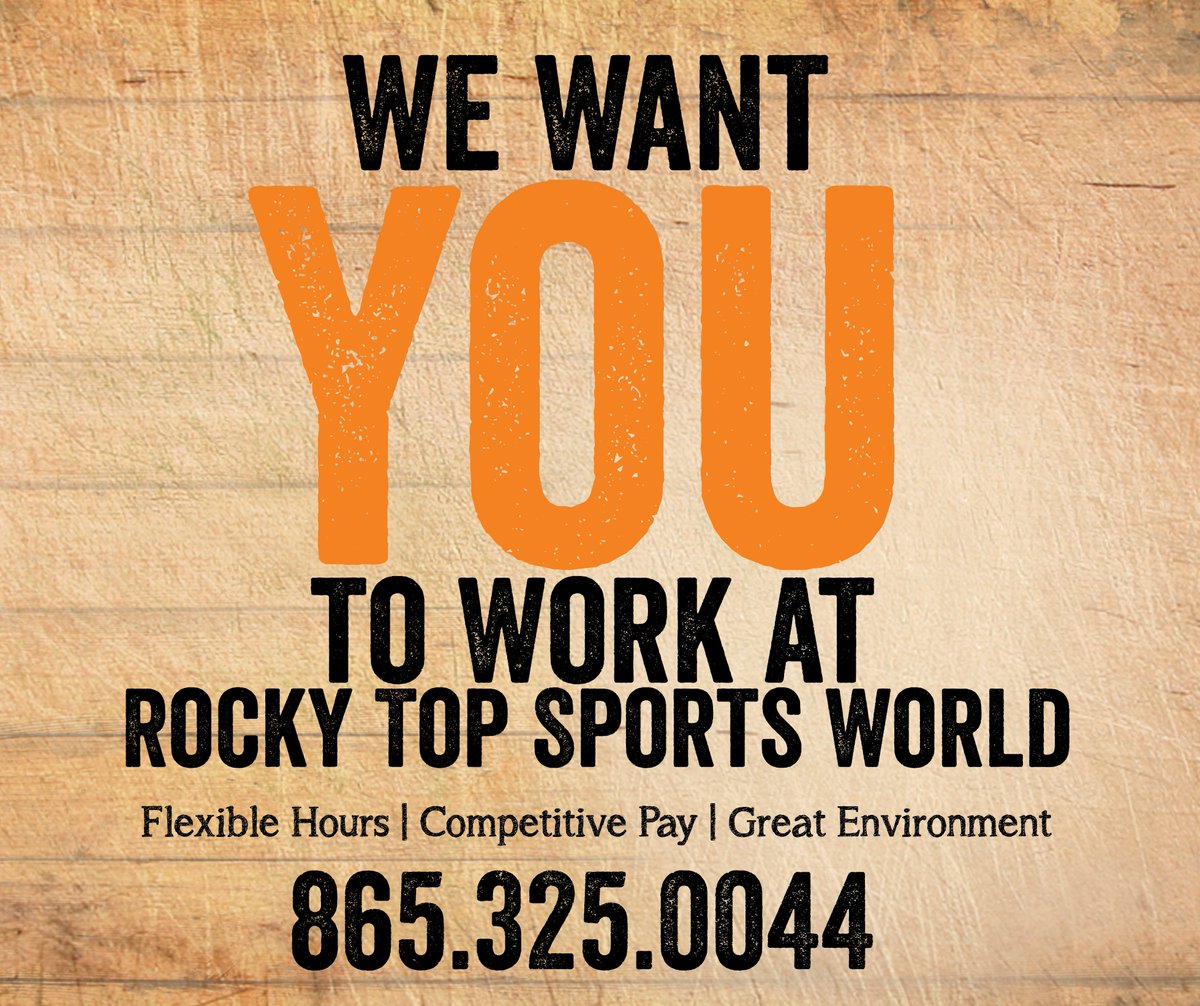 RockyTopSports1's tweet photo. Now hiring! Call Megan for more information at 865-325-0044! #SevierCoJobs #GatlinburgJobs #CompeteAtAHigherLevel https://t.co/SDhC782gsl