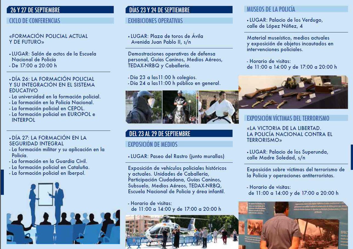 policia's tweet photo. Nos vamos a #Ávila a celebrar el #DíadelaPolicía 👮🏻¿Te apuntas? Exhibiciones, exposiciones, concierto, premios ¡Ven! https://t.co/dXFNMu4tK6
